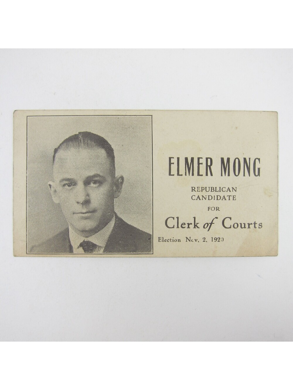 Political Campaign Election Card Greenville Ohio Clerk Elmer Mong Antique 1920